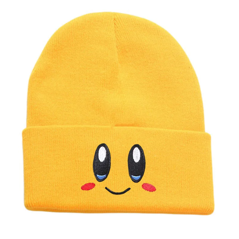 Cartoon New Pink Kirby Knitted Fashion Hat Eye Embroidery Elasticity Beanie Winter Keep Warm Girls Autumn Crimping Women Gift