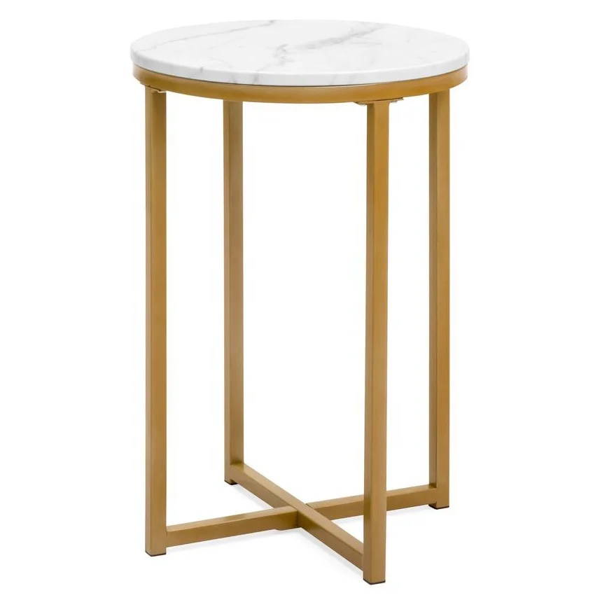 Living Room Furniture Sofa Couch End Table Marble Side Table in Gold