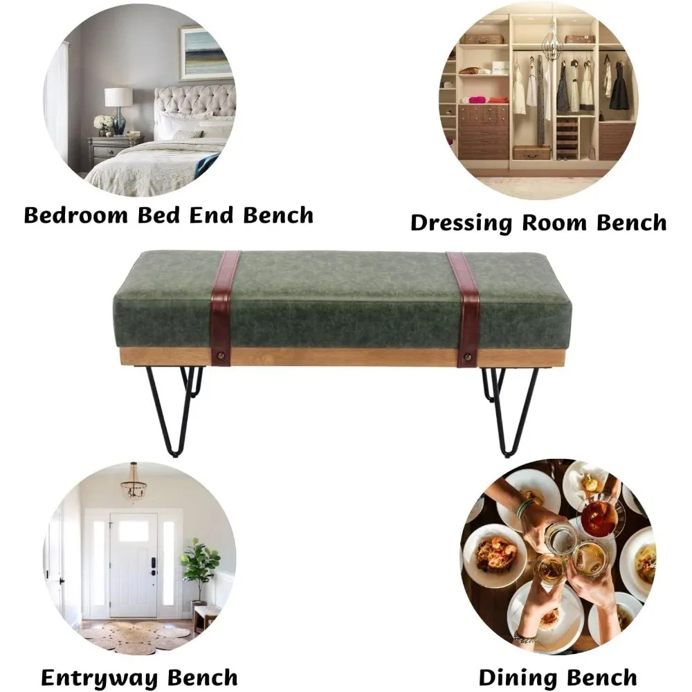 مقعد تخزين حديث من الجلد الصناعي مقاس 44 بوصة مع أرجل دبوس شعر للمدخل