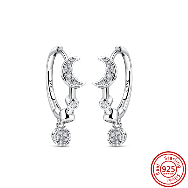 2024 New Hot Sale 925 Sterling Silver Shining Stud Earring Moon Leaf Flower Series Eardrop For Woman Fine Sparkling Gift Jewelry