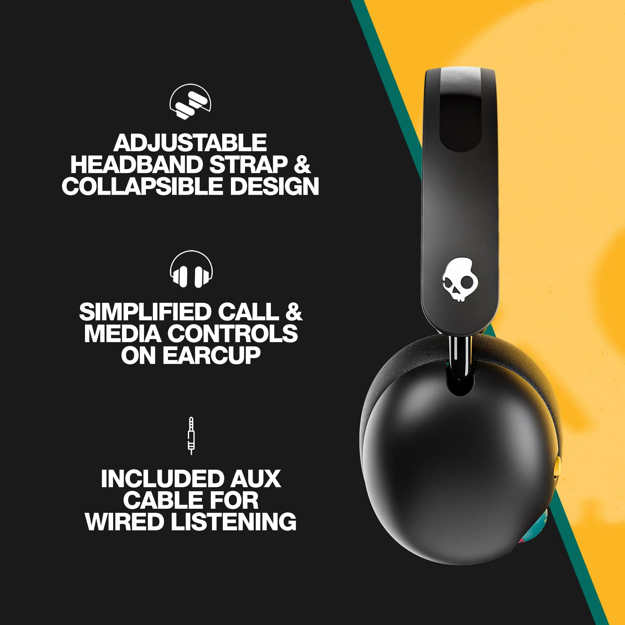 

Беспроводные детские наушники Skullcandy Grom, HD-вызов с микрофоном, голосовой помощник, большой емкости, сенсорная басовая гарнитура с аккумулятором