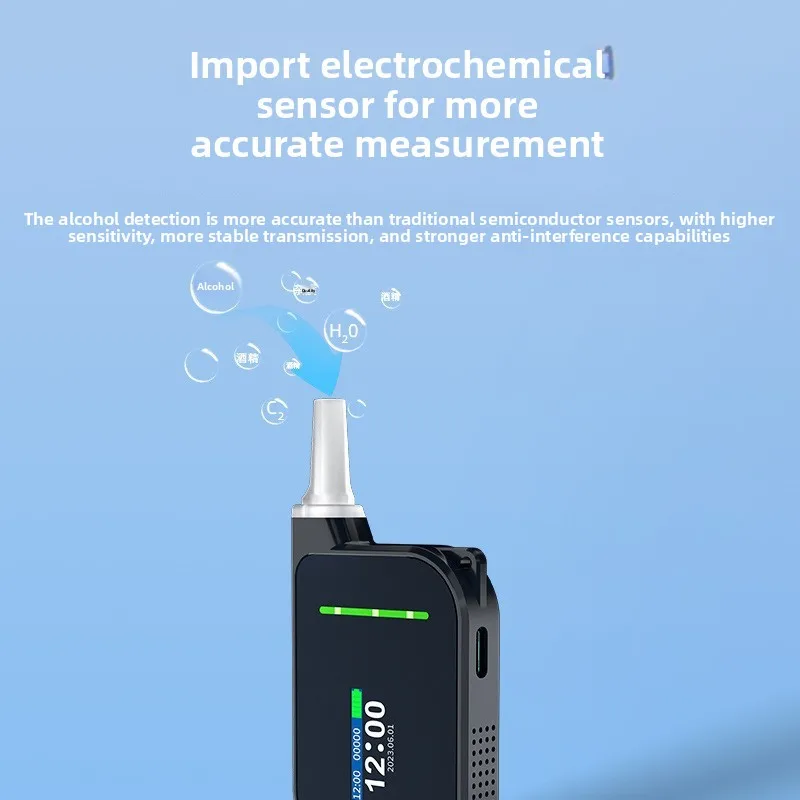 New H3 Electrochemical High-Precision Connected Alcohol Tester Portable Overnight Breathalyzer Black Powered