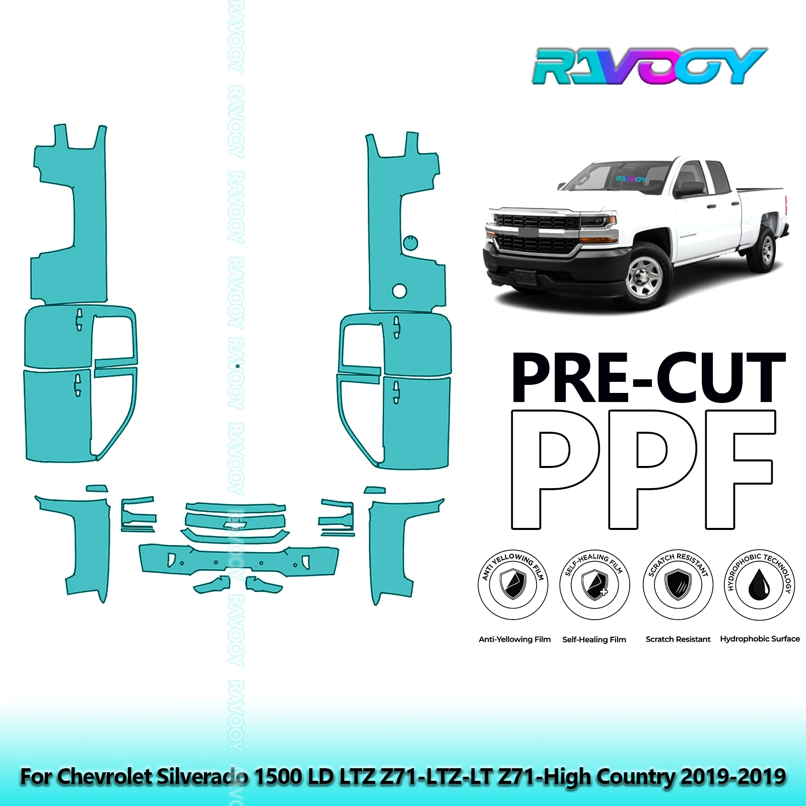 

8.5Mil Precut Paint Protection Film PPF Clear Bra Front Kit+Doors For Chevrolet Silverado 1500 LD LTZ Z71-LTZ 2019-2019