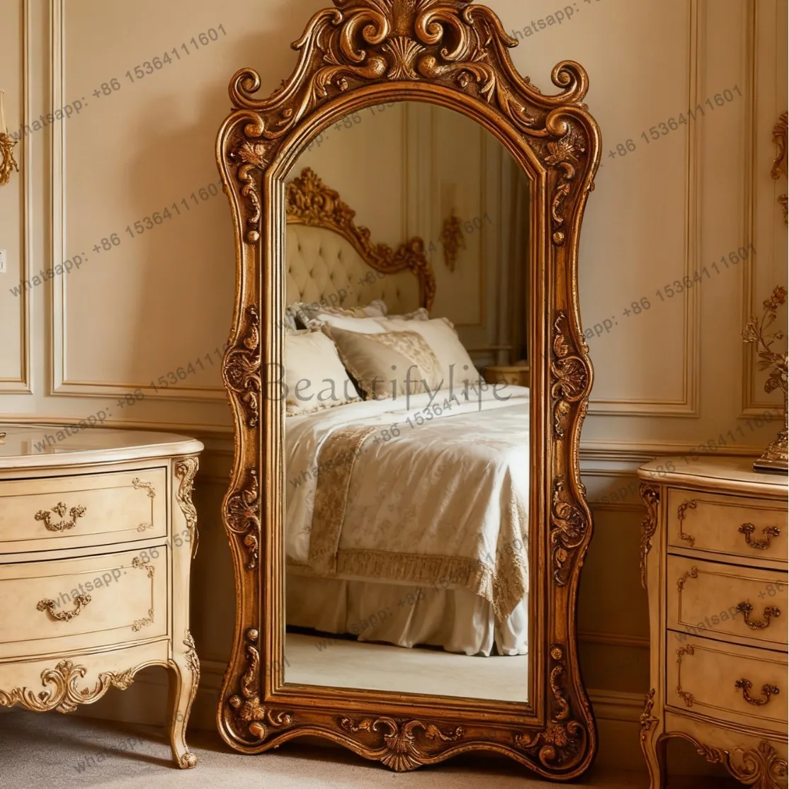 yj9 American retro carved full-length mirror French home full-length mirror European wall-attached floor