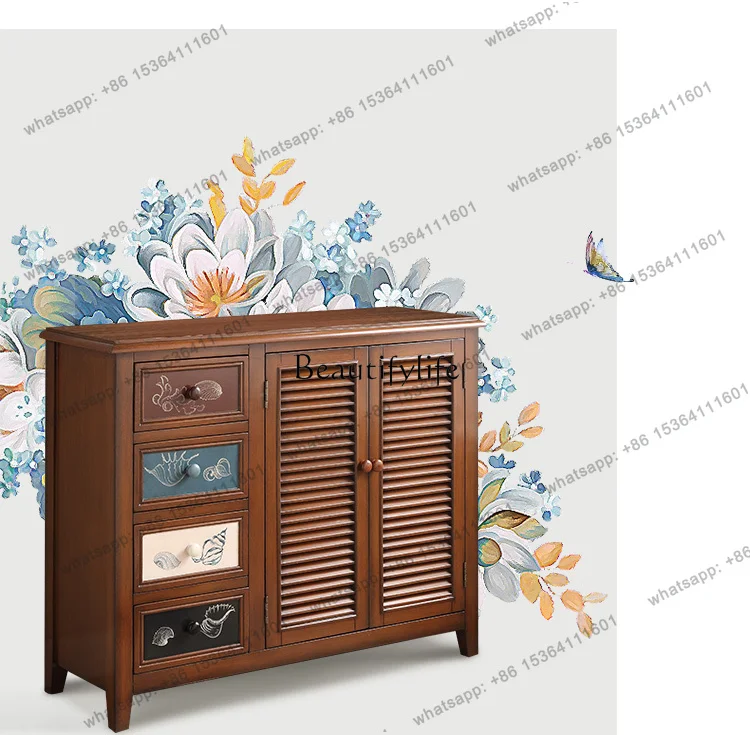 FG American Solid Wood Door Shoe Cabinet Large Capacity Foyer Cabinet Balcony Multi-functional Locker