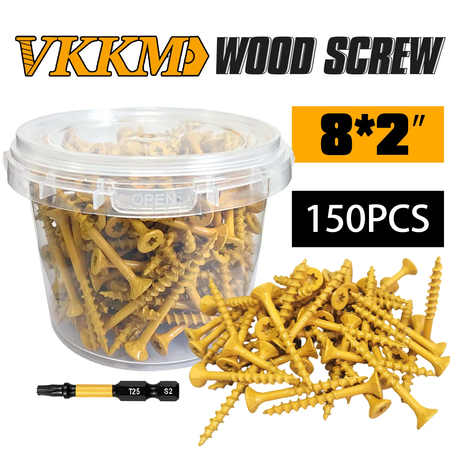 

VKKM 150PCS Yellow #8x2in Phillips Screws for Wood - Carbon Steel w/ Free T25 Bit Gift pocket hole screws placa mae