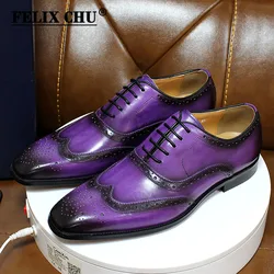 Big Sizes Handmade Mens Wingtip Oxford Shoes Genuine Calf Leather Traditional Brogue Dress Shoes Wedding Formal Shoes for Men