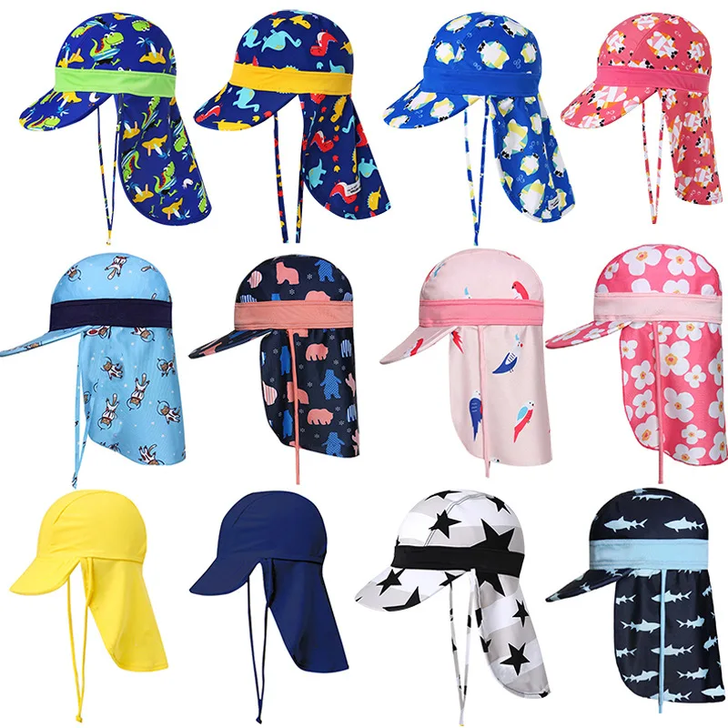 Children Summer Big Brim Beach Flap Cap Ear Cover Neck Protection Sun Hat Kids Boy Girl Anti UV