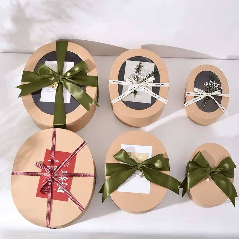 Transparente Geschenkbox zum Lehrertag, ovale Backverpackung aus Kraftpapier, Aufbewahrungsbox für Süßigkeiten, umweltfreundlich