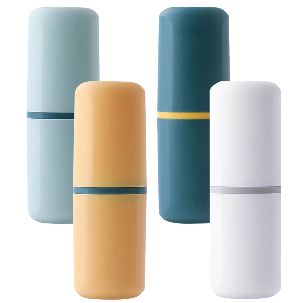 

4 Pcs Toothbrush Toothpaste Travel Case Portable Hygiene Kit Storage Box Cup Set White Dark for Business