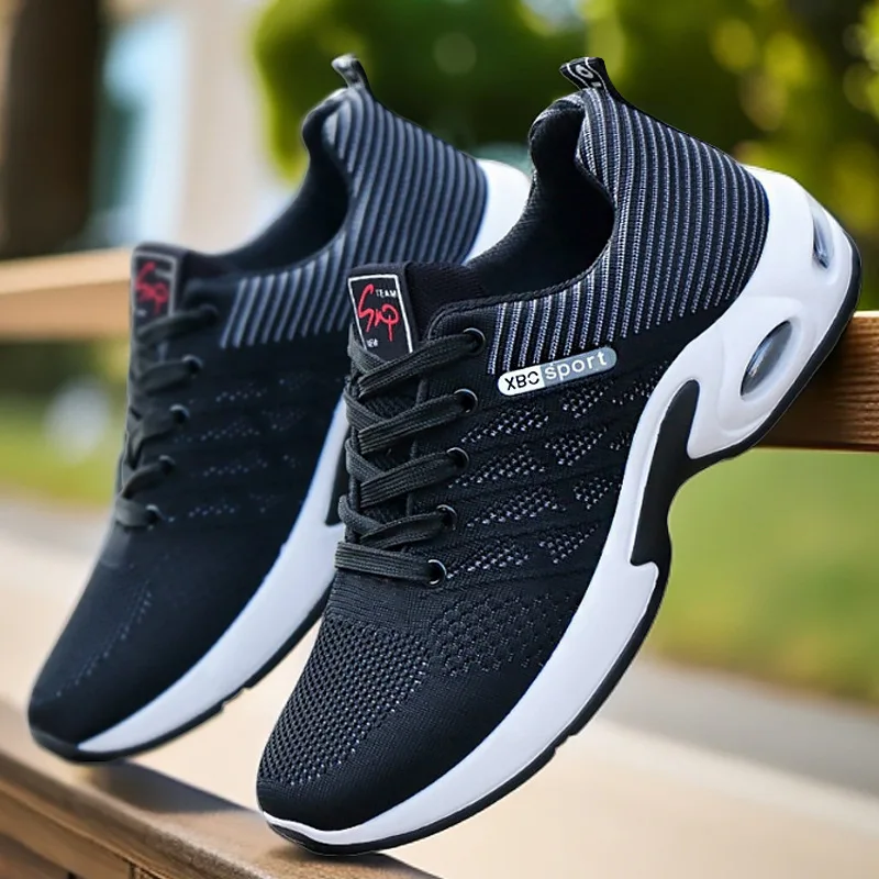Men's Air Cushion Running Shoes, Breathable Knit Mesh Sneakers, Lightweight Casual Sports Trainers Fast Ship Free Gift