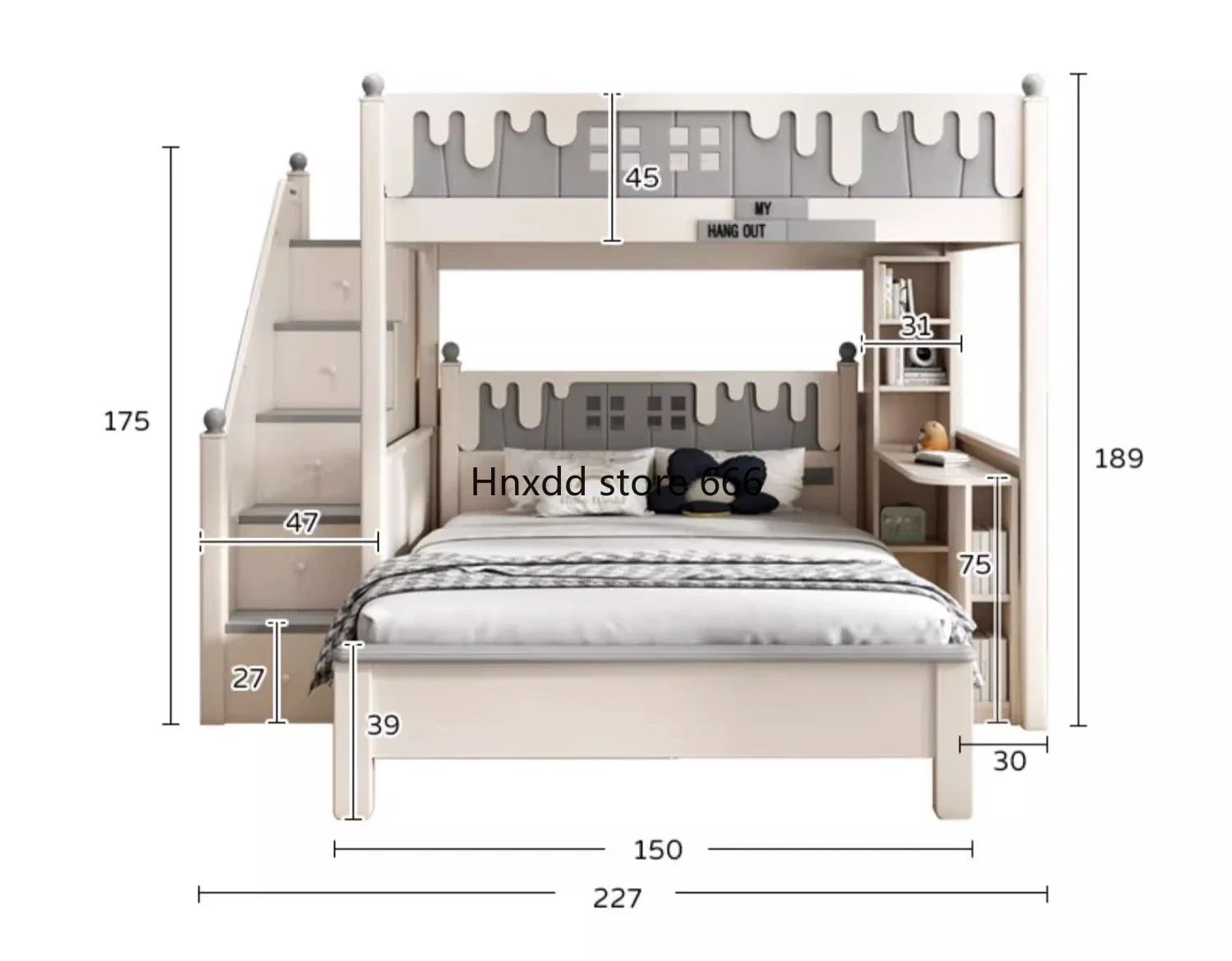 Children's high and low two-layer dislocation pink staggered mother-child bed