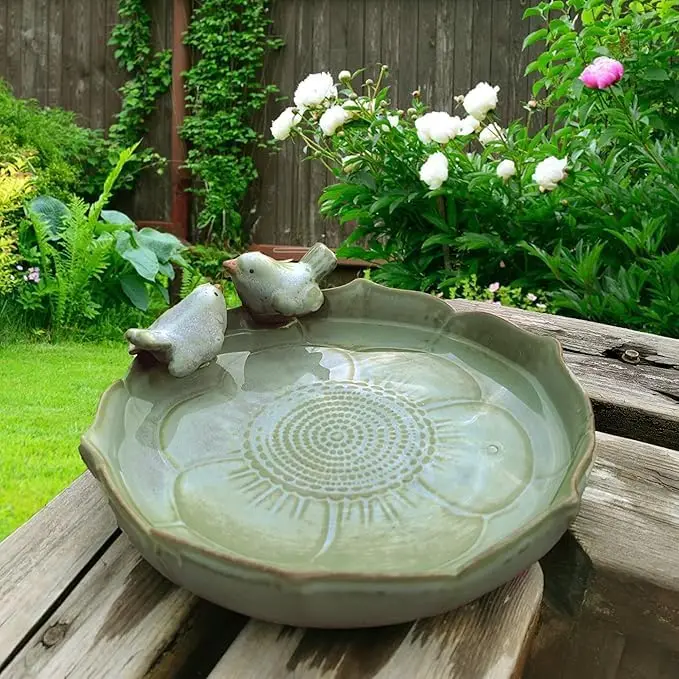 Outdoor Bird Bath Ceramic All Season Neutral
