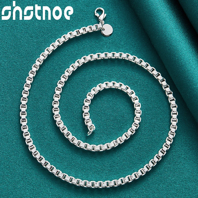 SHSTONE 2pcs 925 Sterling Silver 4mm Box Chain Necklace Bracelets Fashion High Quality Jewelry Sets For Woman Men Party Wedding