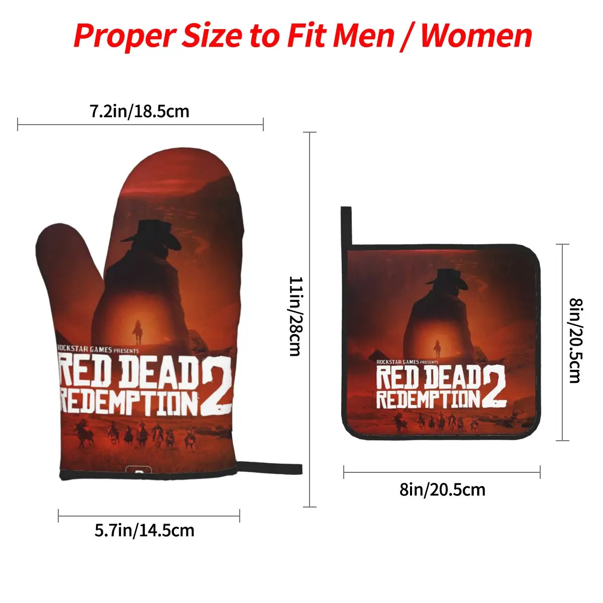 Red Dead Redemption Oven Mitts and Pot Holder Sets of 4 for Baking Kitchen Cooking Grilling Resistant Non-Slip Gloves