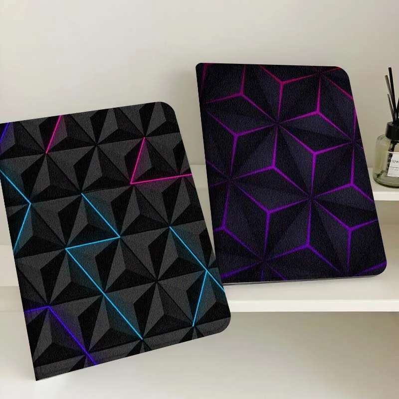 

Cool Geometric Neon Pattern For Apple iPad Pro Air 13 2 7th 6th 2025 M2 M3 M4 M512.9 13 inch Foldable Tablet Case Gift