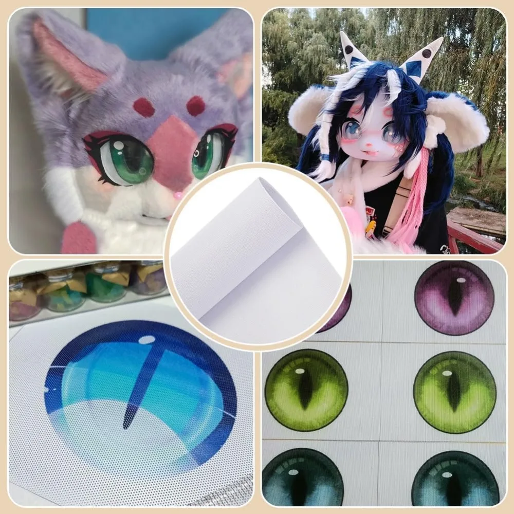 Custom Fursuit Eye Mesh 39x11.8inch White PVC Plastic Net 0.2mm Thick Waterproof Printable Mesh for Furries Cosplay Props