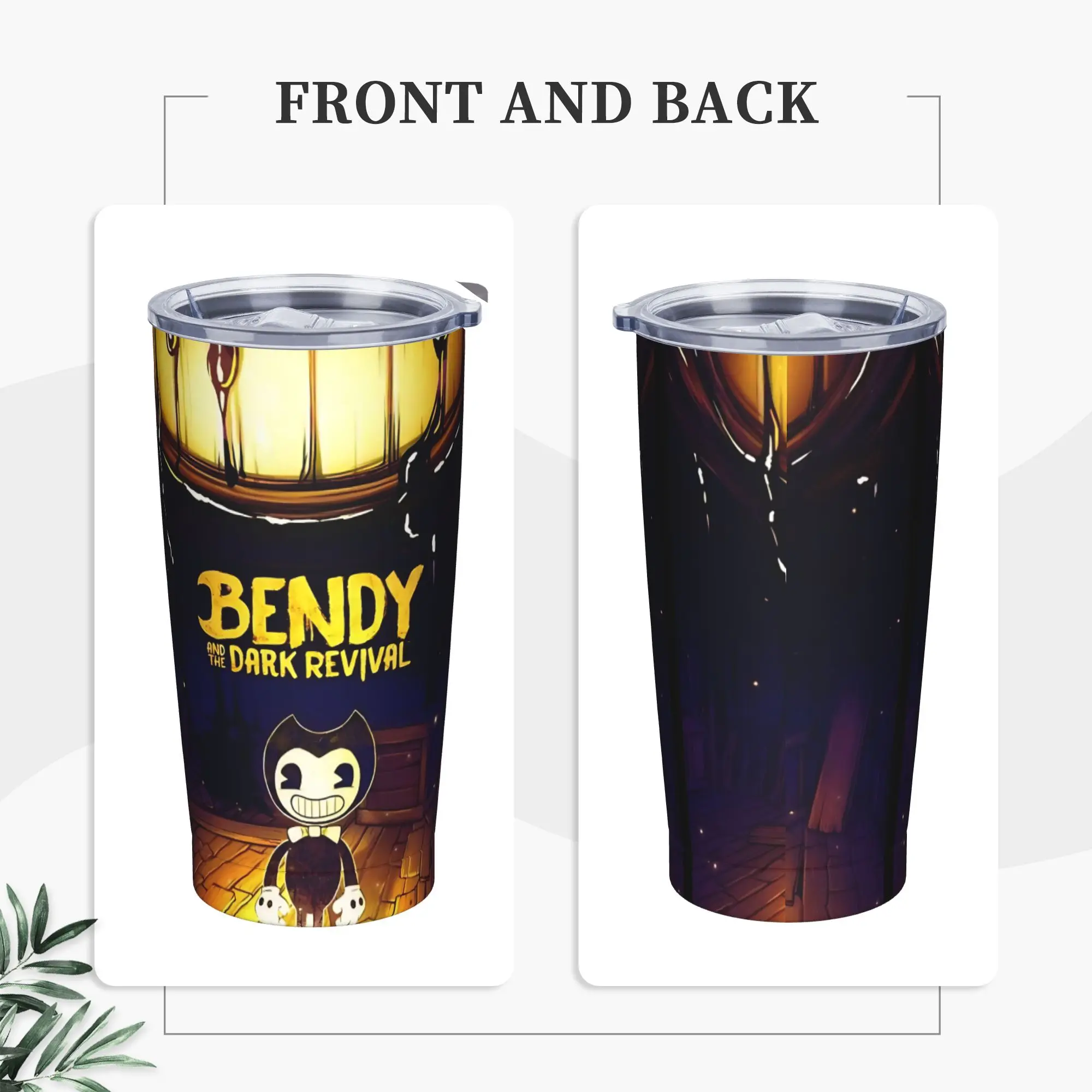 Bendy and the Dark Revival Insulated Tumbler with Straws Game Cartoon Vacuum Thermal Mug Double Wall  Bottle Cups, 20oz