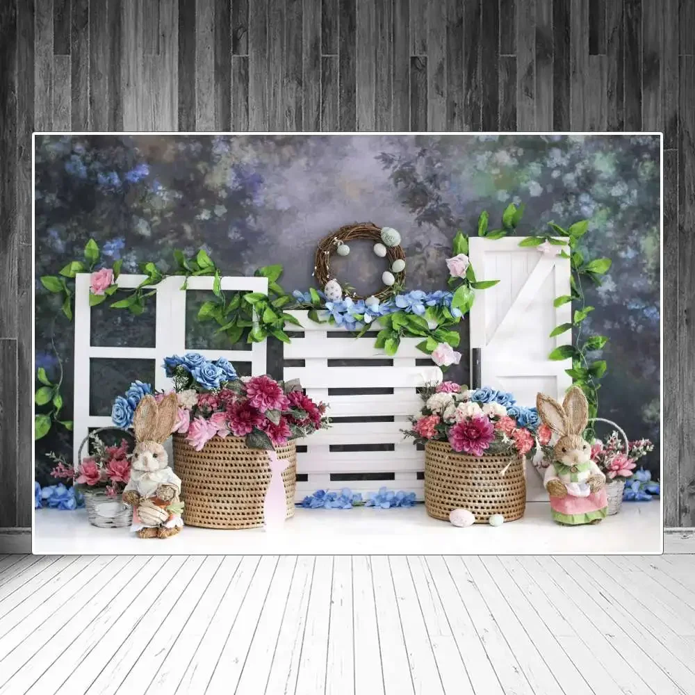 Fiori di pasqua fondali fotografia decorazione Baby Window Door Fence parete grigia bambini personalizzati Home Party Photocall Background