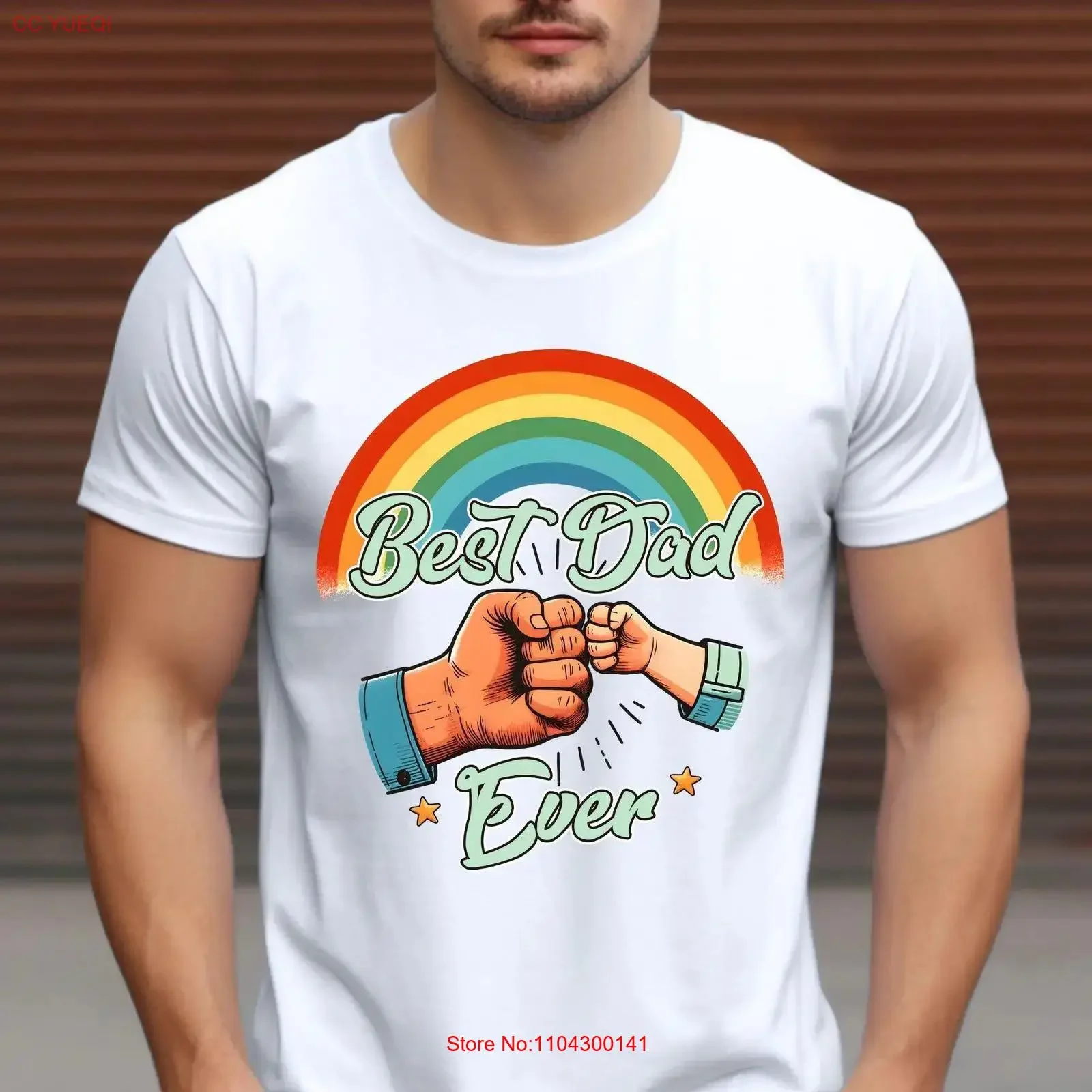 T-shirt « Meilleur Papa de Tous les Temps » – Style Rétro Arc-en-ciel Poing Croisé – Fête des Pères – Adorable et Assorti pour Enfant – Style Vintage Coloré – Effet Délavé Légèrement Vieilli