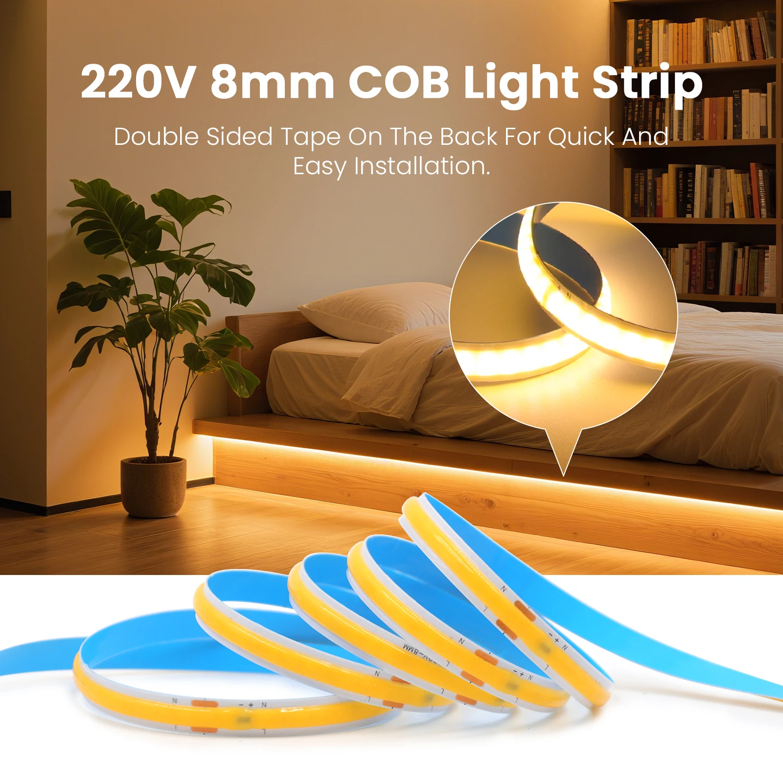 110V 220V COB LED Strip Lights with EU/US Plug 5m 10m 15m 20m 240LEDs/M Linear Lighting Flexible LED Tape Ribbon Home Room Decor view 3