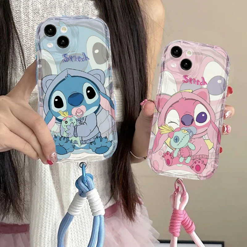 Disney Baby Stitch Angel Lanyard Casing For Samsung Galaxy S26 Ultra S25 FE S24 S23 S22 S21 Ultra Plus FE  A57 A56 A17 5G Case