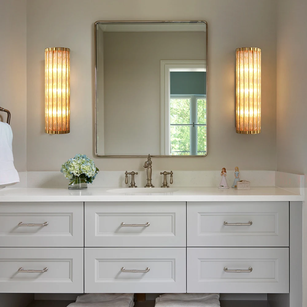 Glass Wall Light Fixture Indoor Antique Brass Bathroom Vanity Lights Beside Mirror Lighting Lamps Up and Down Wall Mounted Light