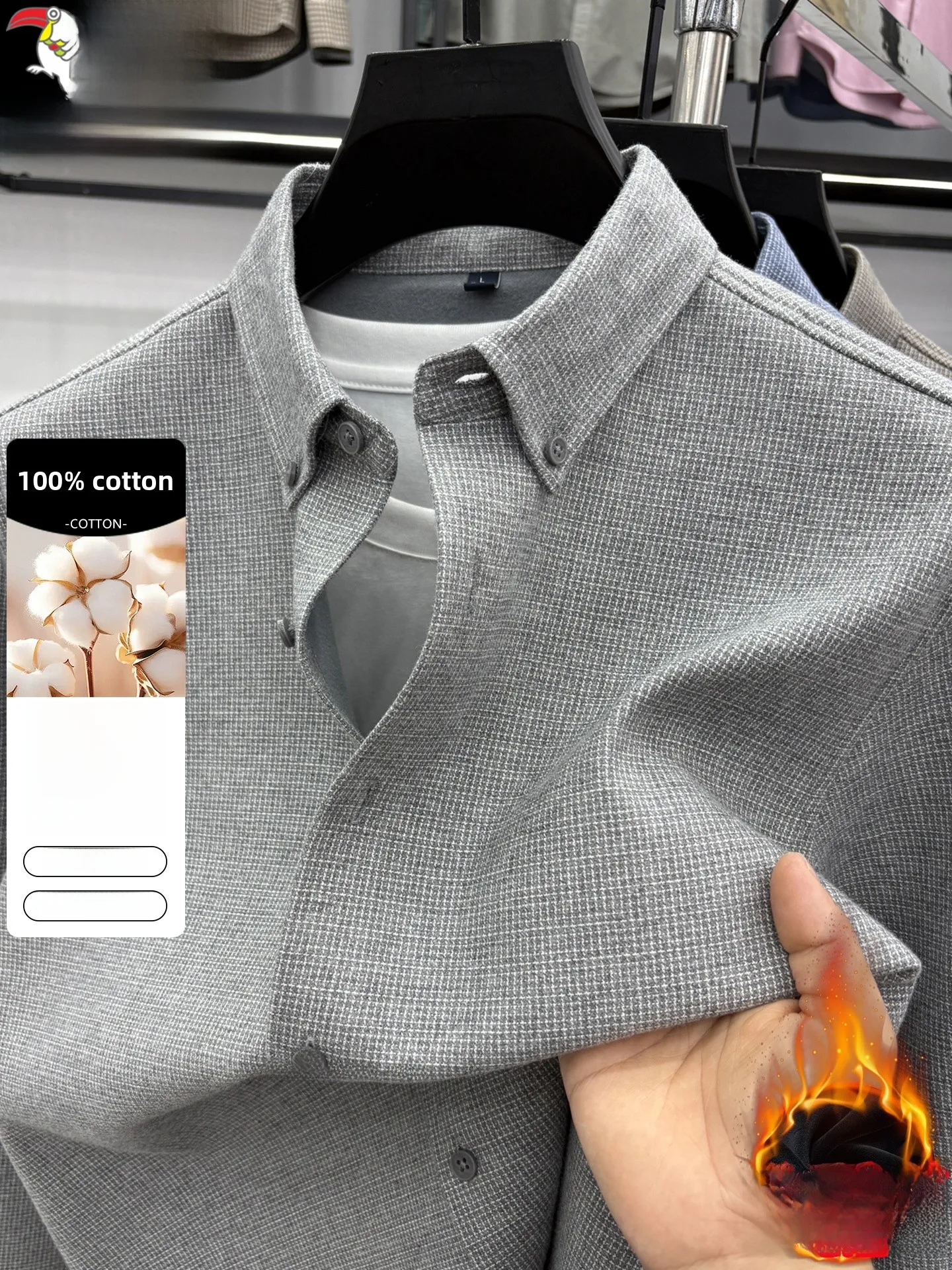 

Мужская теплая рубашка из чистого хлопка с флисовой подкладкой, модная повседневная теплая рубашка с длинным рукавом для мужчин среднего возраста