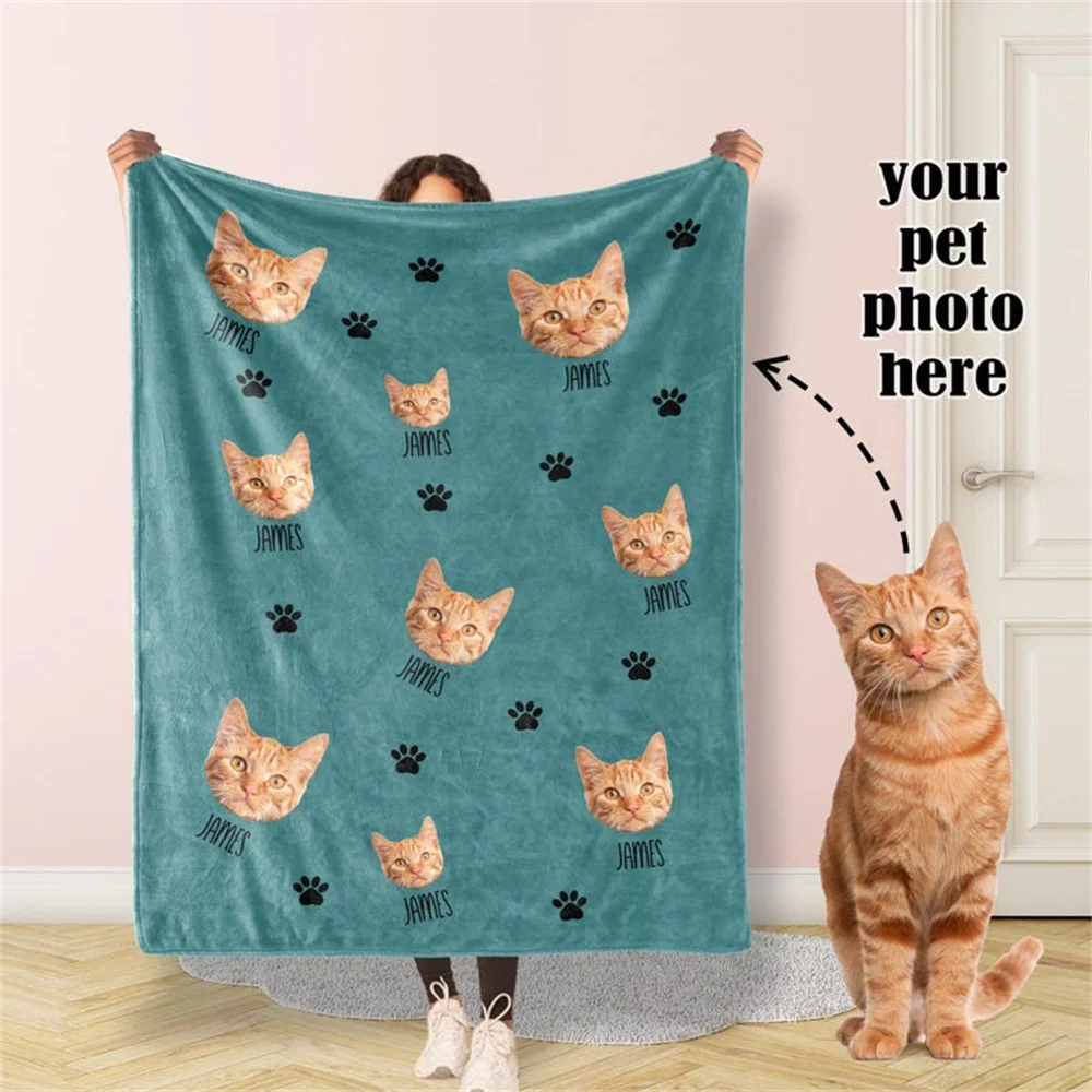Personalisierte Haustierkopf-Gesichtsdecken für Katzen und Hunde, individuelle Fotodecke mit Namen, Überwurfdecke, Erinnerungsgeschenke – Detail 2