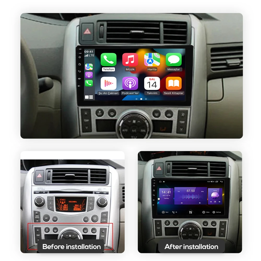 720P CarPlay Android 14 Car Radio Navigation GPS Car Radio 4GB Wifi Bluetooth Multimedia Player For Toyota Verso R20 2009-2018