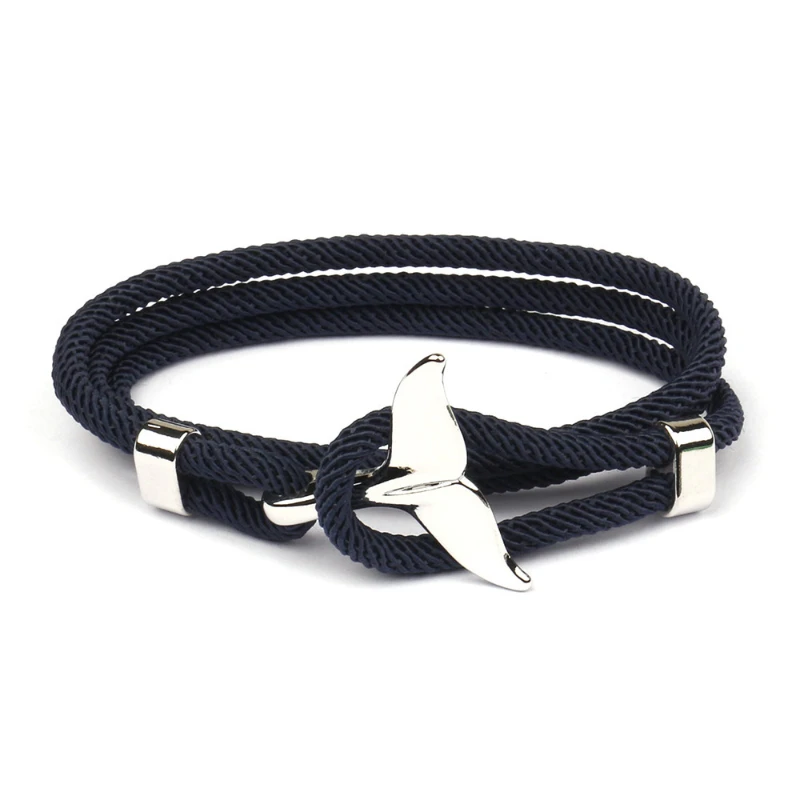 Fashion Whale Tail Men Multilayer Charm Rope Chain Bracelet Male Women Navy Style Wrap Metal Sport Hook