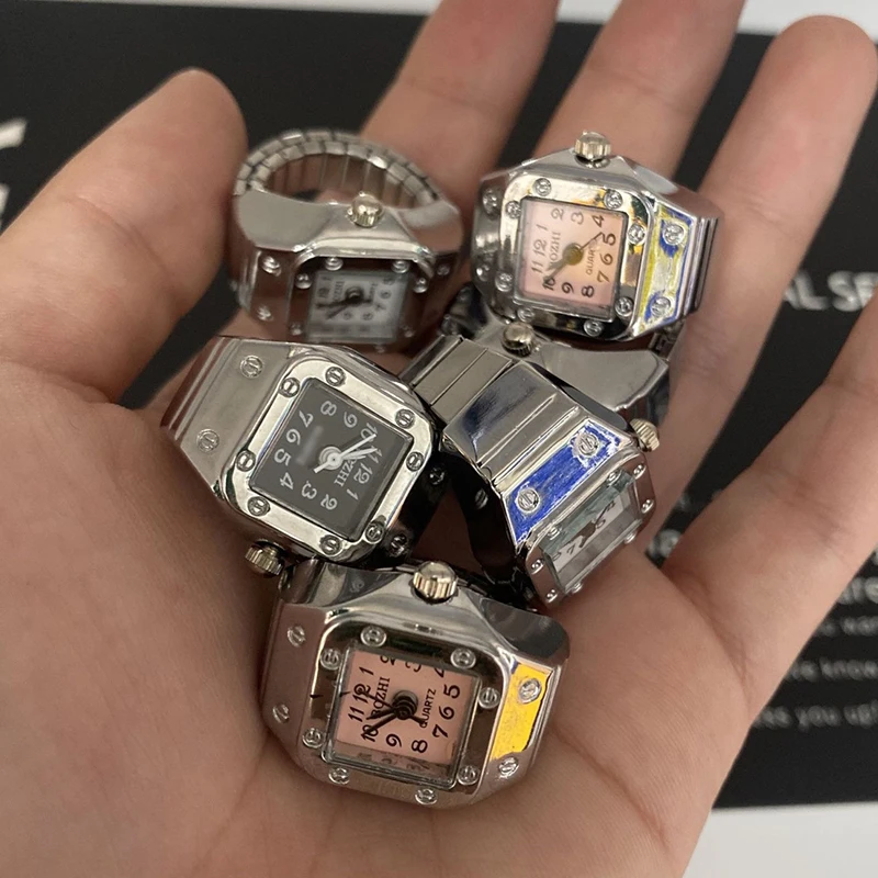 Montre Bague Vintage Punk pour Femme et Homme, Bracelet Élastique, Montre en Alliage Rétro à Quartz avec Chiffres Romains, Bagues de Couple, Bijoux Horloge