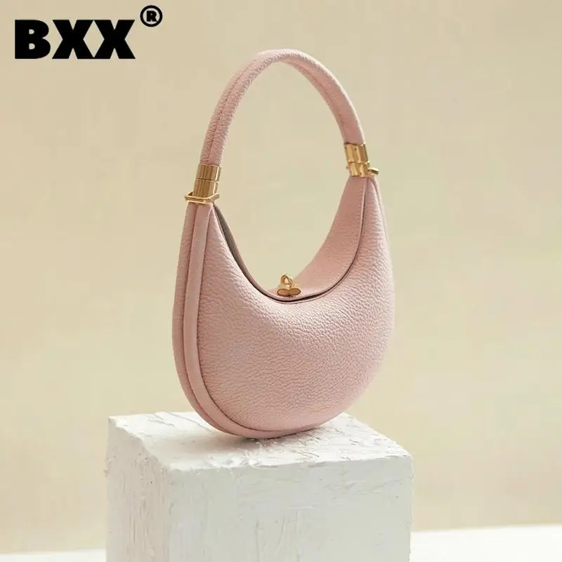 

[Bxx] Beautiful Shoulder Underarm Leather Bag for Women Portable Solid Color Female Travel Lady Handbag 2024 New Fashion 8AB761