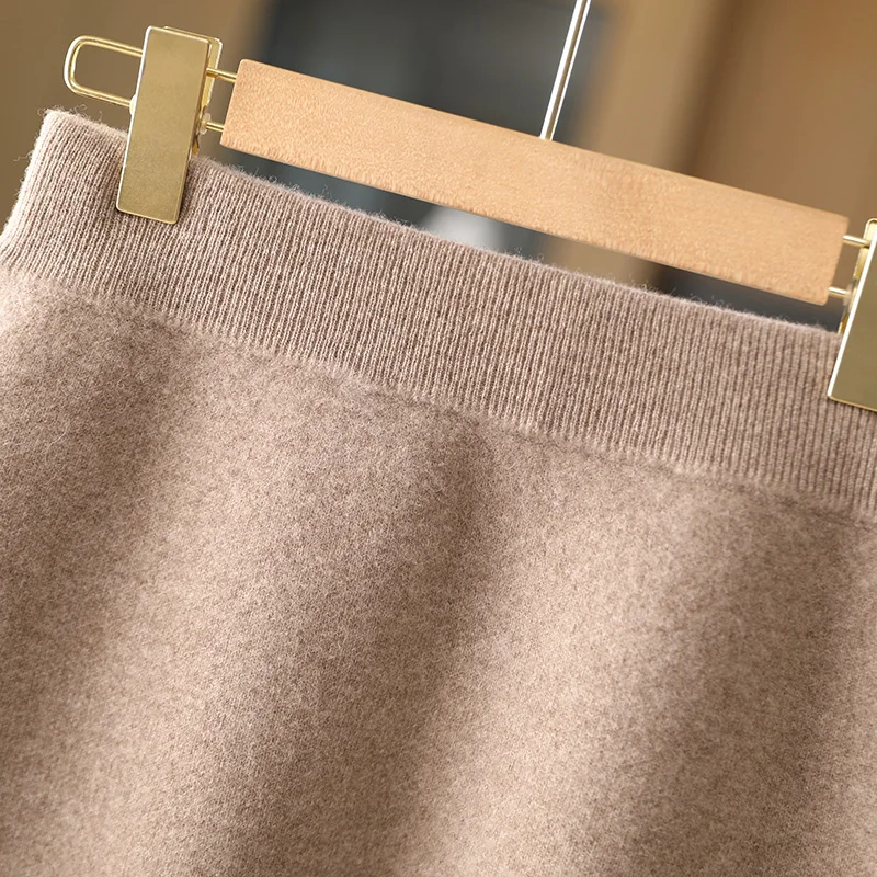 New Chic Women Autumn Winter Warm Soft Luxury Cashmere Dress 100% Cashmere Mini Skirt Preppy Style Cashmere Knitted Skirt