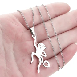 Kinitial Stainless Steel Tiny Monkey Necklace Animal Pendant Spirit Totem Necklaces For Charm Women Birthday Party Chain Jewelry