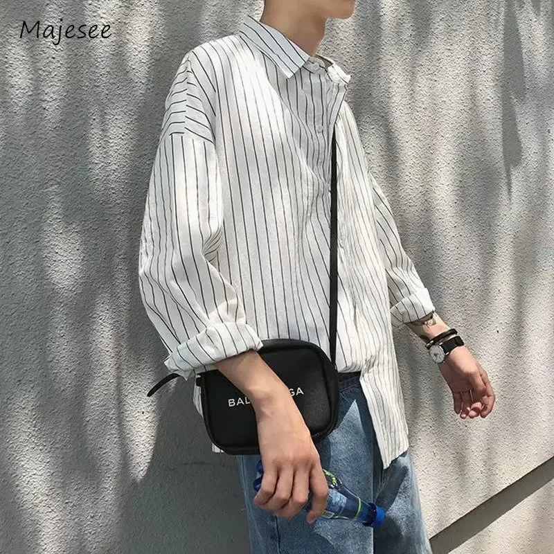 Casual Shirts Men Korean Commuting Style Streetwear Daily Striped Stylish Versatile Handsome Classic Advanced  Simple Chic