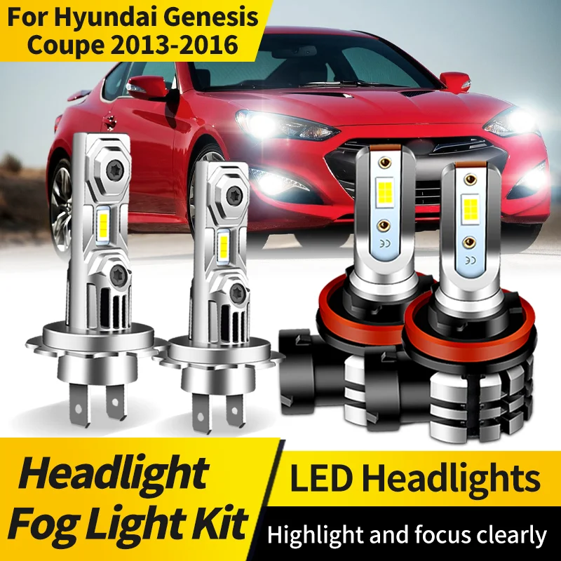 2PCS H7 Led Headlight Canbus High Low Beam Lamp H11 Fog Light 6000K White Car Light Assemblies For Hyundai Genesis Coupe 13-16