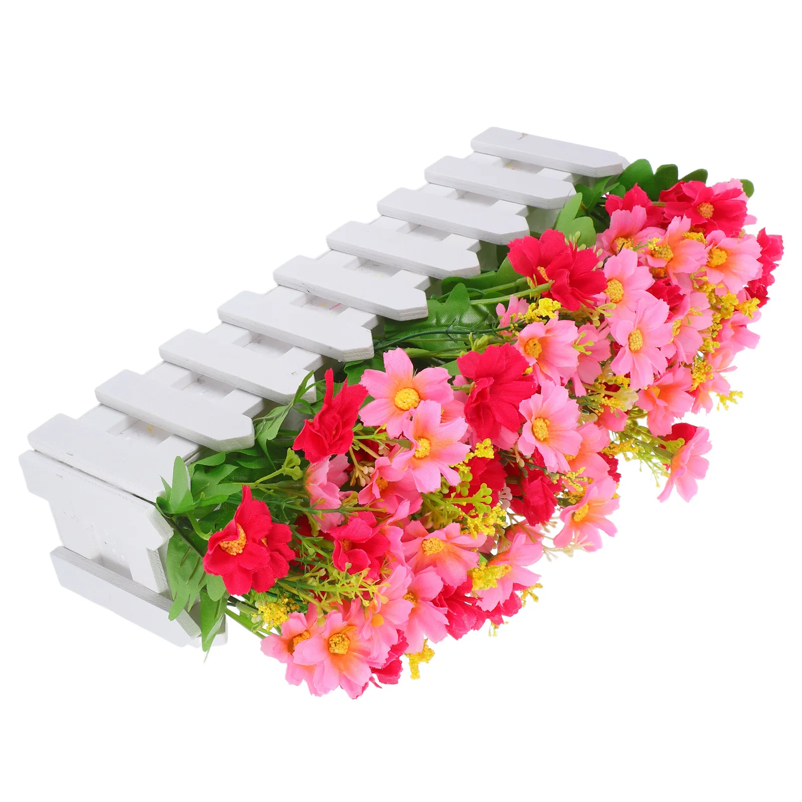 

Artificial Potted Plant Daisy Centerpieces Faux Flowers Wooden Fence Decor Plastic Wedding Realism