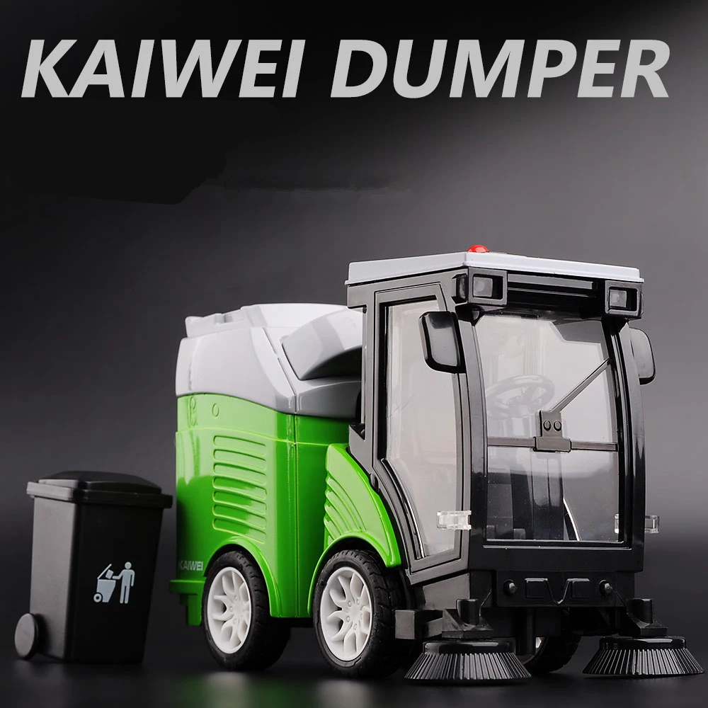 New Alloy Sweeper Model Diecast Road Cleaning Refuse Bin Classification Sanitation Vehicles Car Model Sound and Light Kids Gifts