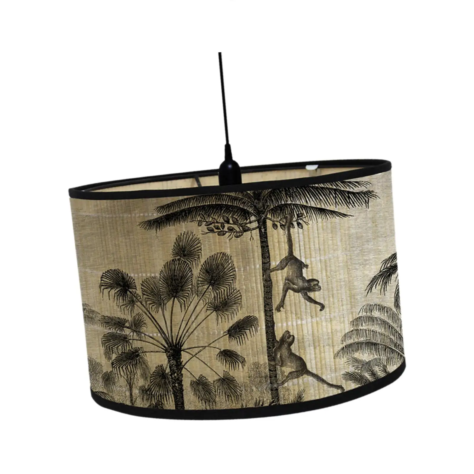 Drum Print Lamp Shade E27 Replaceable Light Accessories Retro Folk Chandelier Lamp Cover Bamboo Lampshade Only for Floor Pendant