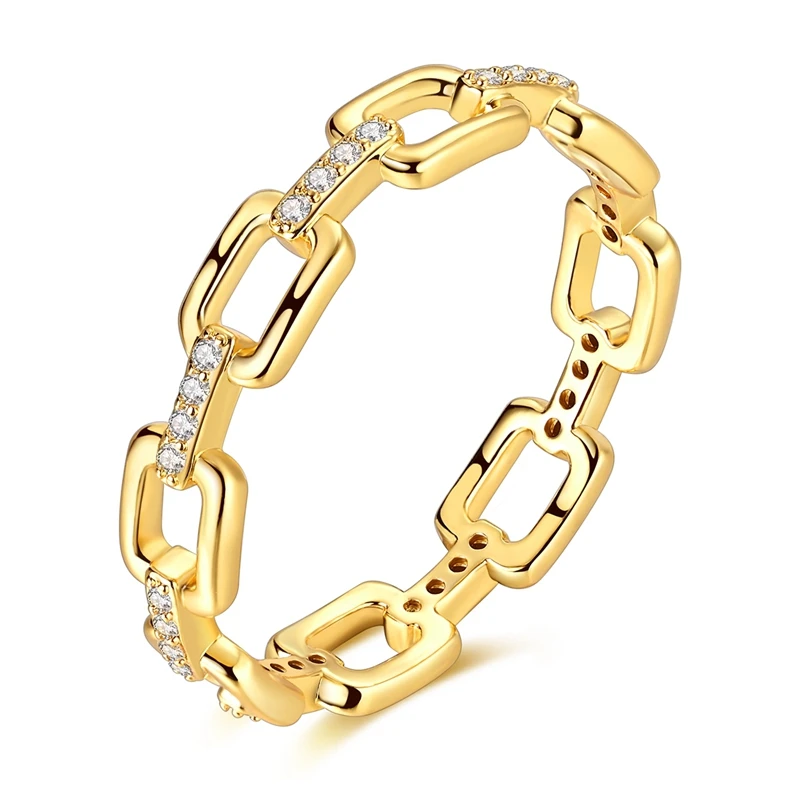 

Original 925 Sterling Silver Sparkling Gold Chain Rings For Women Girls Jewelry Birthday Anniversary Gifts