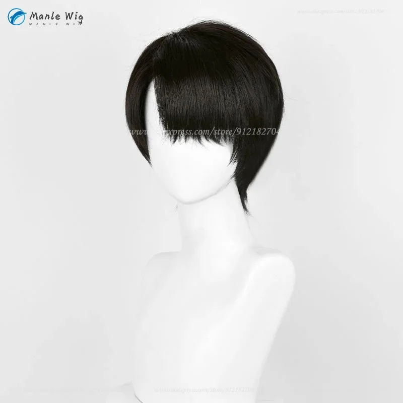 Alta qualidade anime levi ackerman peruca cosplay 30cm preto marrom peruca resistente ao calor cabelo sintético perucas de festa de halloween + touca peruca