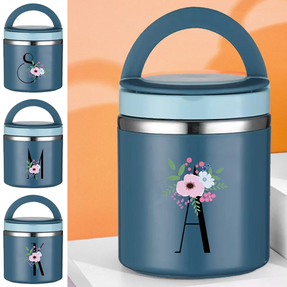 

Новый термоизолированный ланч-бокс для рабочих и студентов с цветочным и черно-белым буквенным узором, с ручкой, цилиндрический, мини-ланч-бокс для кемпинга