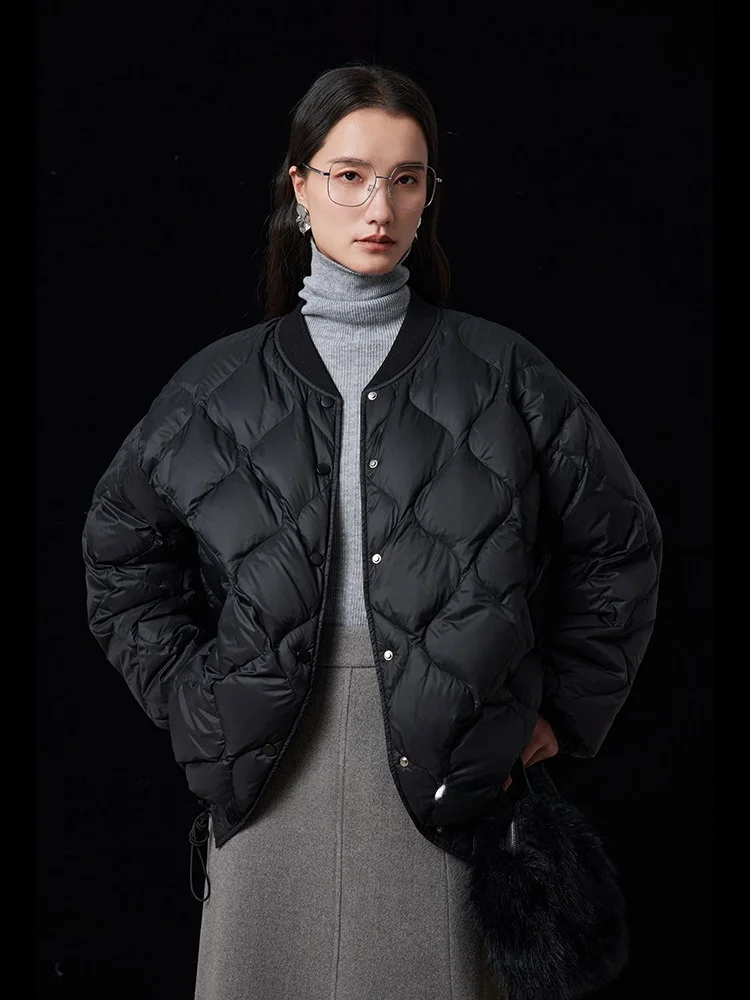 

Jiancha Faionable ort down Jaet Anti-Fluff Crt Baseball Collar Silhouette Warm Nylon 90% Du down Filling Winter Coat