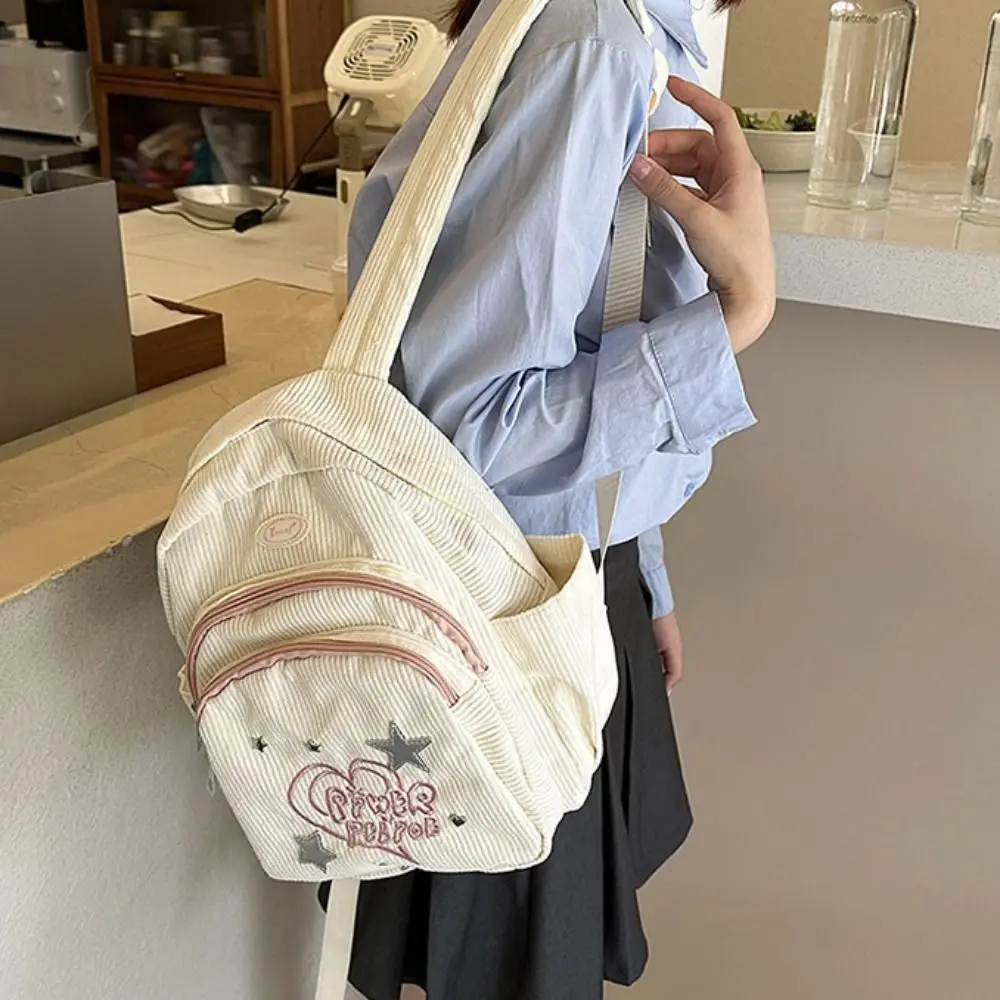 Small Pack Corduroy Backpack Korean Style Solid Color Star Love Shoulder Bag Multiple Pockets Fitness Casual Backpack Gift