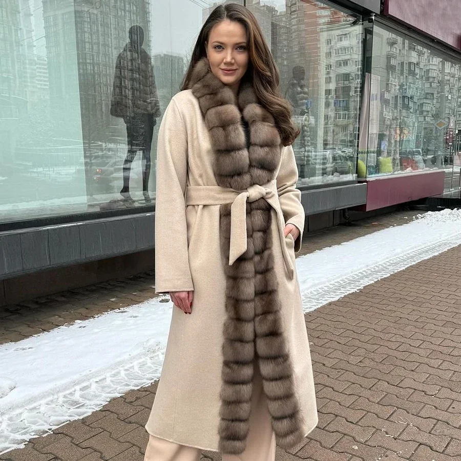 Cashmere Wool Jacket Women Real Cashmere Coat Natural Fox Fur Collar Luxury Winter Long Jacket 2024 High Quality New Arrival