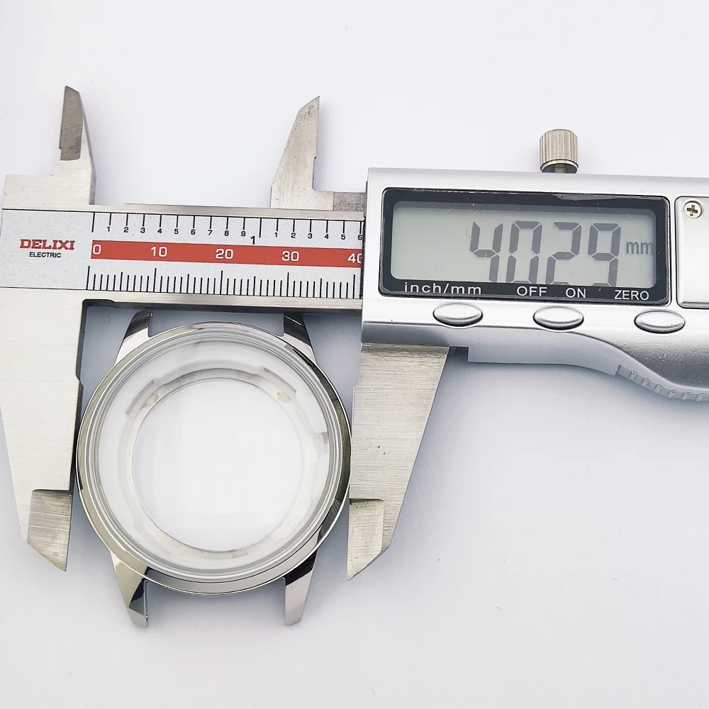 Cassa per orologio da cocktail da 40 mm Custodia nh35 senza logo Custodia in vetro minerale rosa/argento adatta al movimento automatico NH35/NH36/NH38 con quadrante da 35 mm