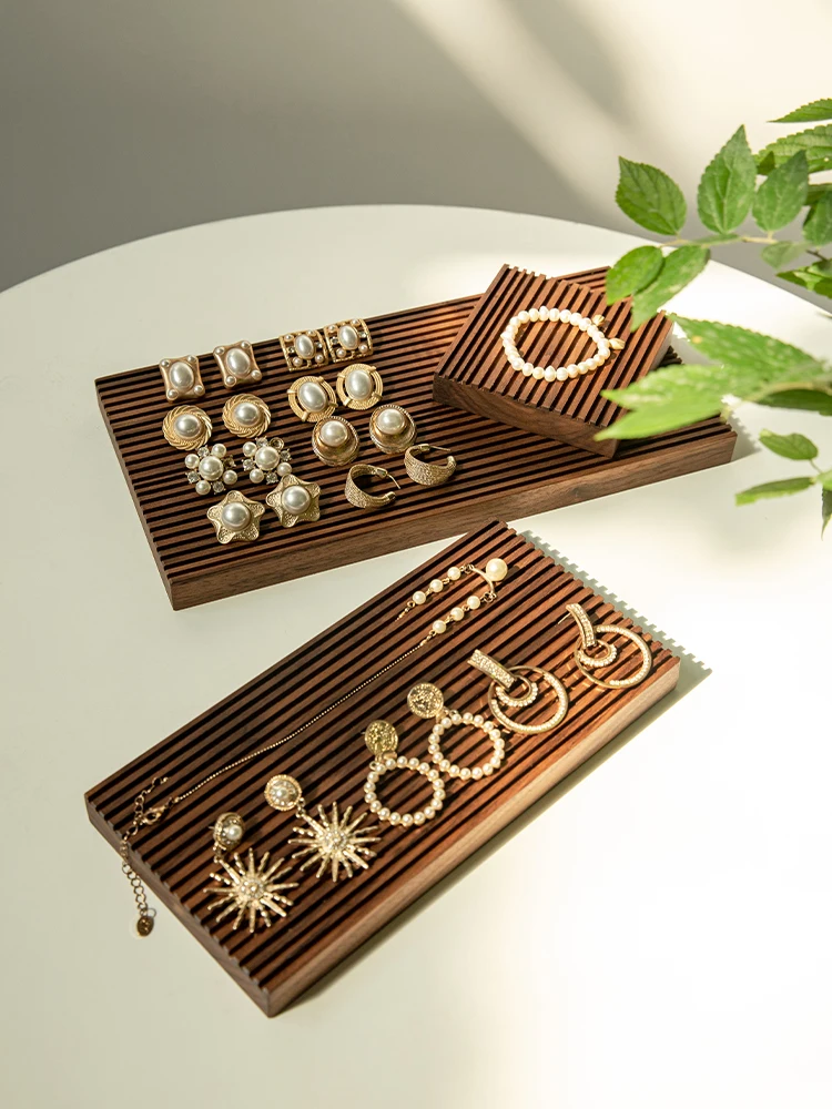 Walnut Earring Display Stand Solid Wood Vertical Texture Photography Props Decoration Display Background Plate