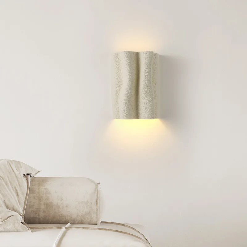 French Cream Style Wall Lamps Staircase Living Room Hallway Resin Pleated Art Danish Designer Bedroom Bedsides LED Wall Sconces