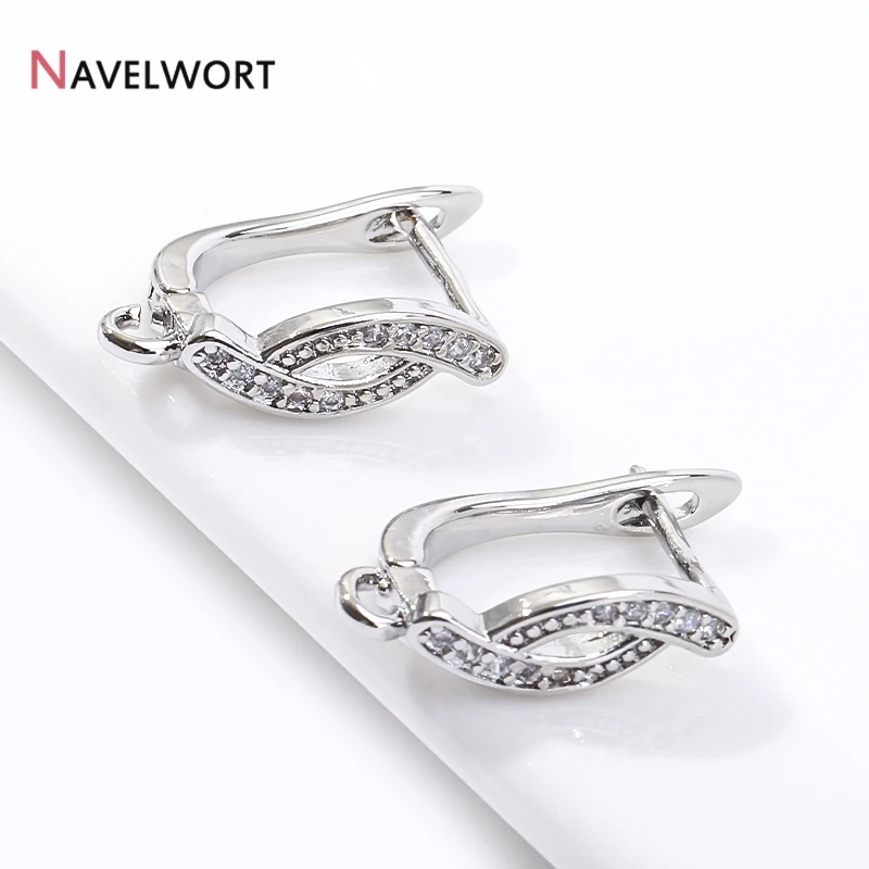 18K Gold Plated Brass Inlay Zircon Earwires Earring Hooks Clasps Fastener For DIY Women Earring Making Accessories